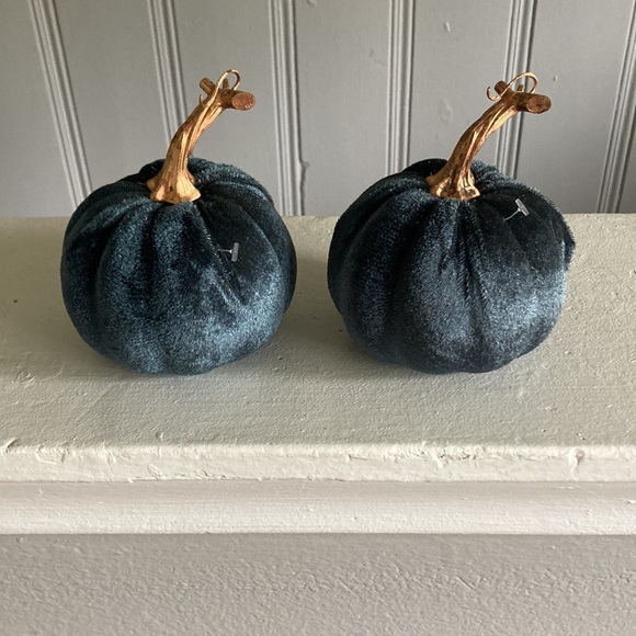 NWT Set of 2- Velvet Pumpkins- Dark Blue Fall Holiday Decorations 🎃 - Picture 10 of 16